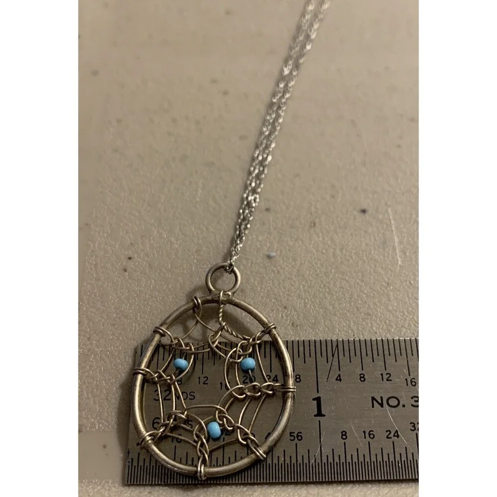 Native American Dream Catcher Necklace 18” Sterling Silver Turquoise